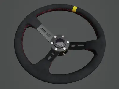 Steering Wheel 01 - Variation B - Red Stiches Low-poly 3D model