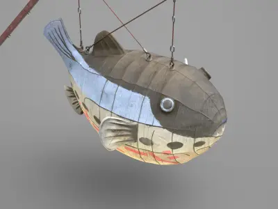 Game Ready Japanese Signs Set Fugu Fish Lantern Low-poly 3D model