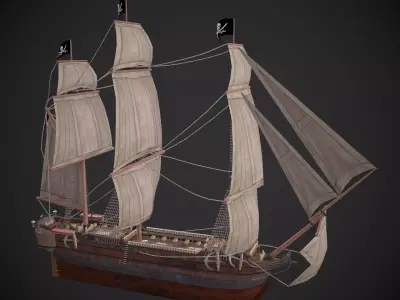Galleon Ship Low-poly 3D model