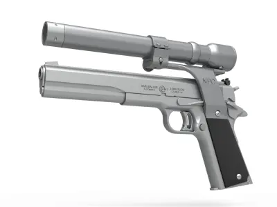 Pistol AMT Hardballer Long Slide from the movie Terminator 1984 3D model