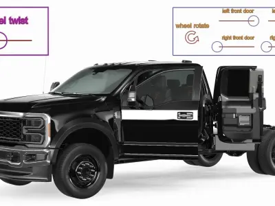 Long Cab Pickup Chassis Cab Black Rigged 3D model