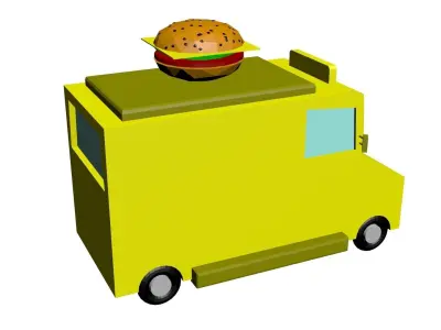 Low Poly Game Ready Food Truck Low-poly 3D model