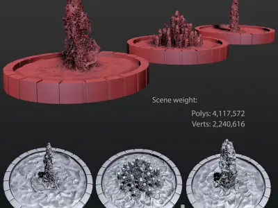 3 large water Fountains 3D model