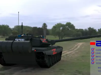 Wagner PMC T90A Main Battle Tank with Iconic Red Z Marking Low-poly 3D model