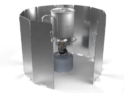 Camping Burner with Titanium Mug and Wind Shield 3D model