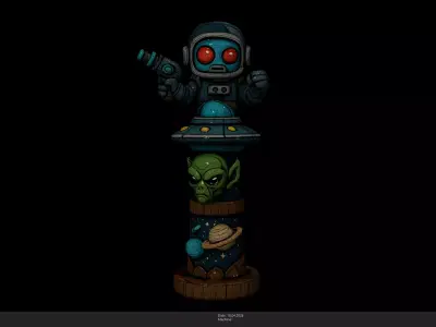 Stylized Space Invader Totem Game Ready - AI Low-poly 3D model