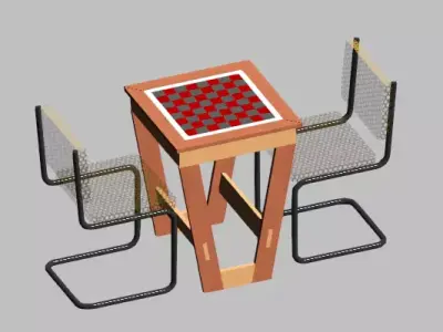 Chess table and modern chairs set Revit model 3D model
