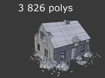 low poly destroyed house 3 Low-poly 3D model