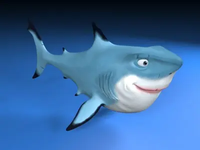 Cartoon blue shark Low-poly 3D model