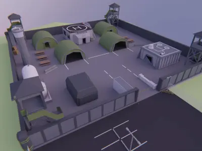 Military Base - Low Poly Style Low-poly 3D model