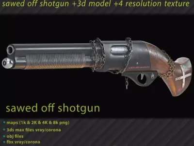 Sawed Off Shotgun With four textures resolutions Low-poly 3D model
