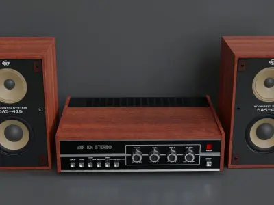 Latvian Vintage Amplifier with Speakers 3D model