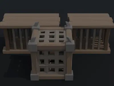 Cartoon medieval cage Polygonal Style Low-poly 3D model