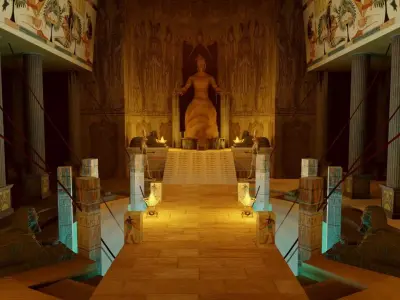 Queen Throne Room of Ancient Egyptian Hall with Sacred Bridge 3D model