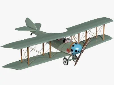 Blue Biplane Low-poly 3D model