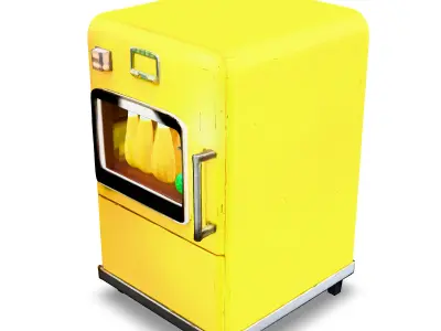 Stylized Yellow Display Fridge 3D Model Retro Glass Refrigerator Low-poly 3D model