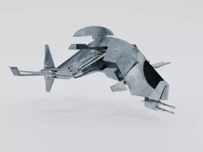 3D LowPoly SpaceShip metal flying in air Low-poly 3D model