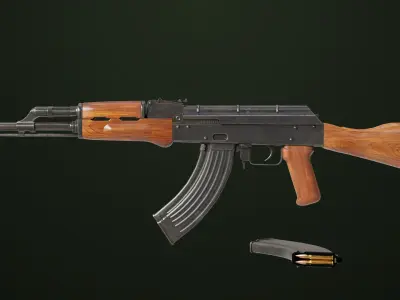 Light Machine Gun 10 Wood All PBR Unity UE Textures Low-poly 3D model