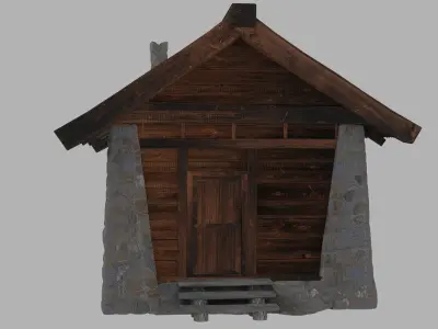 cabin wooden house with roof Low-poly 3D model