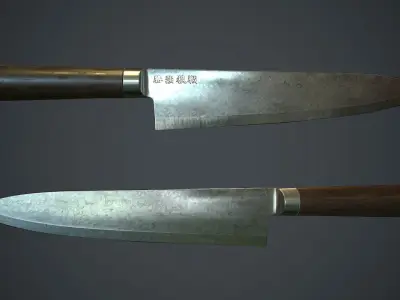 Damascus Kitchen Knife PBR Game Ready Low-poly 3D model