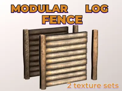 Modular Log Fence wooden dirty old fencing Low-poly 3D model