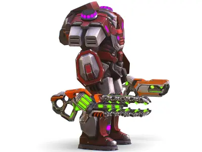 Cyborg Machine Gun with Automatic Rifle and Pistol - 3dsMax Low-poly 3D model