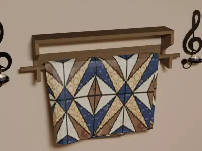 Rustic Wall Mounted Quilt Rack with Quilt Free low-poly 3D model