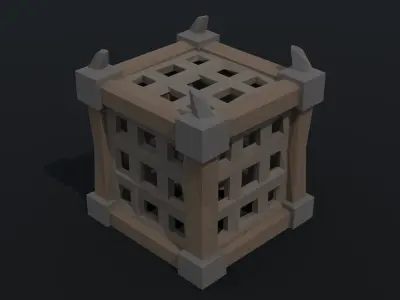 Cartoon medieval cage Polygonal Style Low-poly 3D model