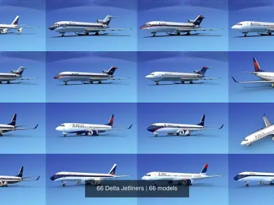 66 Delta Jetliners 3D Model Collection
