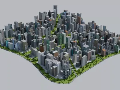 City Downtown Skyscraper Low-poly 3D model 7