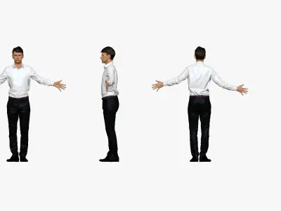 001291 man in white tshirt black pants hands in open pose low... Low-poly 3D model