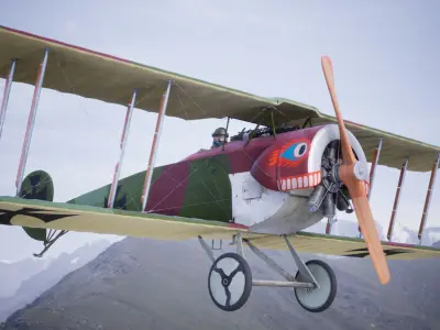 Fokker D2 plane Low-poly 3D model