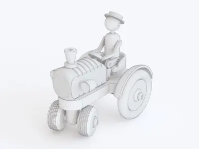 Wooden toy tractor 03 3D model