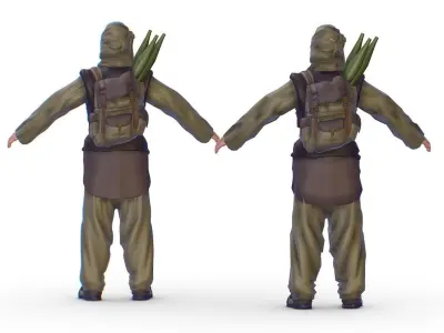 High Poly Subdivision Man Old Afghan Soldier Low-poly 3D model