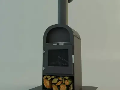 Fireplace wood burning stove with logs on top Free 3D model
