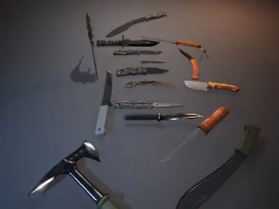 Knives 16 Assets Low-poly 3D model