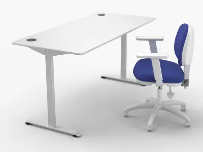Workstation Table with Rolling Armchair White 3D model