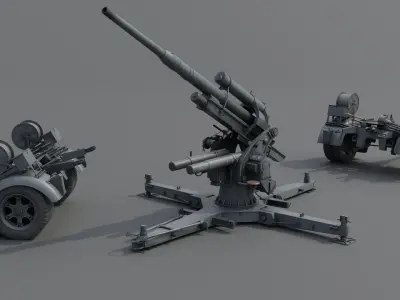 88mm Flak 36 Carriage Anti Aircraft Gun Low-poly 3D model