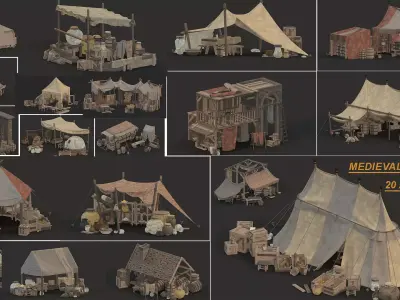 medieval market Low-poly 3D model