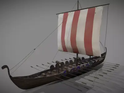 Viking long boat Low-poly 3D model