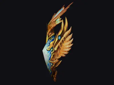 Shield Mythical Legendary Armor Phoenix Golden Equipment Low-poly 3D model