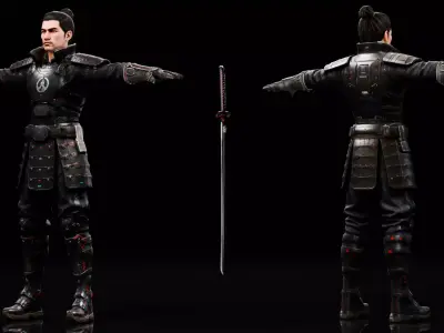 Cyberpunk Samurai - Gameready Low-poly 3D model