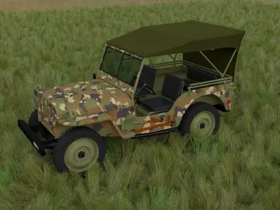 Full w chassis Jeep Willys MB Military Camo HDRI 3D model