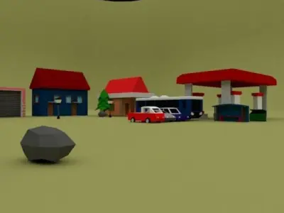 Low Poly Pack town with houses and cars Low-poly 3D model