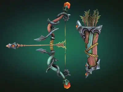 Coastal bow and quiver Low-poly 3D model