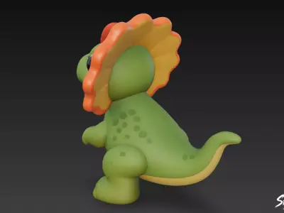 Cartoon Plush Dilophosaurus Low-poly 3D model