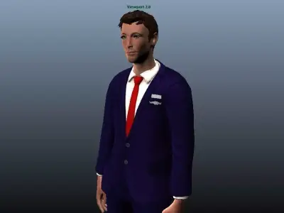 Airhostess male - Animated Low-poly 3D model