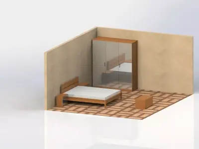 bedroom room with bed and mirror Free 3D model