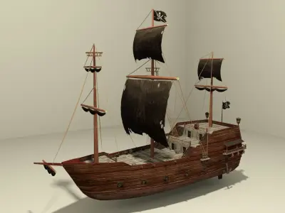 Giant Pirate Ship with interior and props Low-poly 3D model