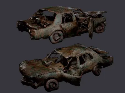 Apocalyptic Damaged Destroyed Vehicle Car Game Ready 13 Low-poly 3D model